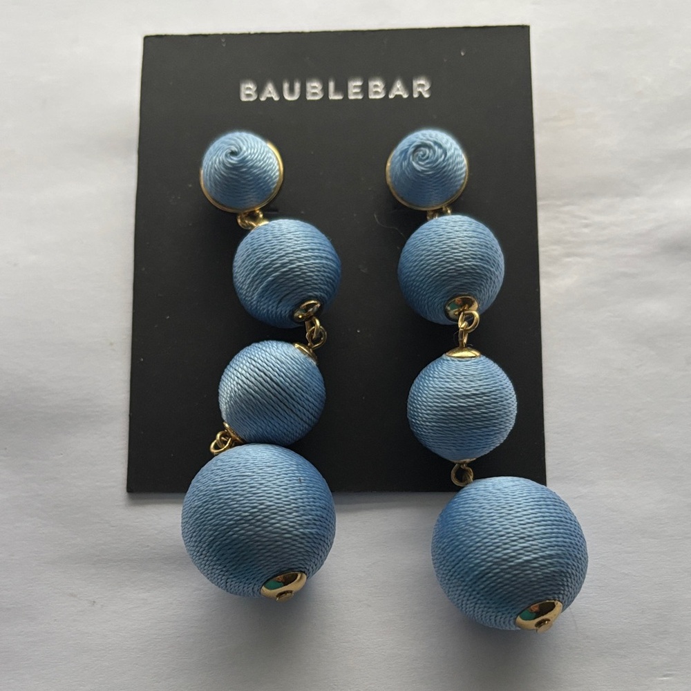 🟨NWT BaubleBar Sphere Shaped Dangle/Drop Earrings, Sky Blue & Gold